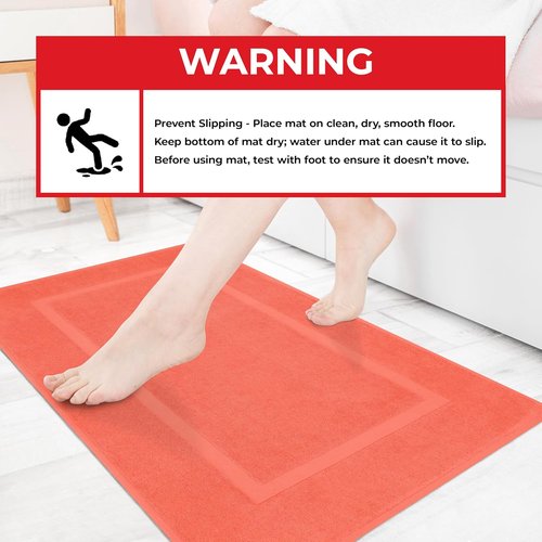 Cotton Paradise 100% Cotton Bath Mats - Soft, Absorbent & Quick-Dry | Set of 2, 20x34 Inches, Coral