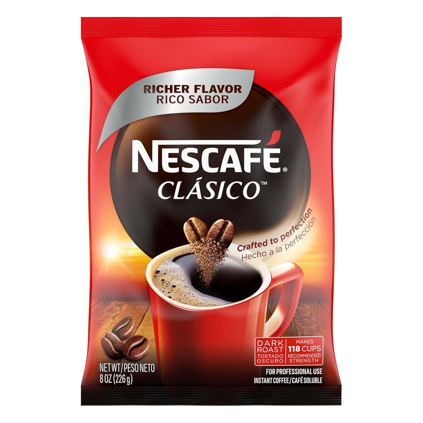 Nescafe Clasico Dark Roast Instant Coffee - Rich Flavor, 8 oz Pouch for Quick Brewing