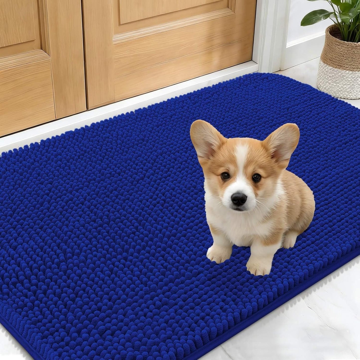 OLANLY Dog Door Mat - Absorbent Non-Slip Mud Mat for Dogs | Quick Dry Chenille, 30x17, Royal Blue