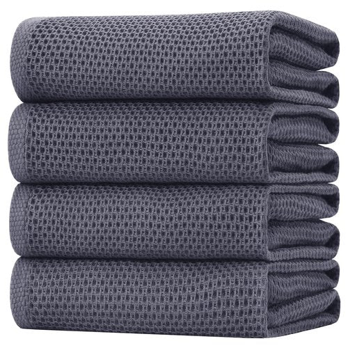 Homaxy 100% Cotton Oversized Waffle Weave Kitchen Dish Towels, Ultra Soft Absorbent Quick Drying Cleaning Towel, 20 x 28 Inches, 4-Pack, Dark Grey