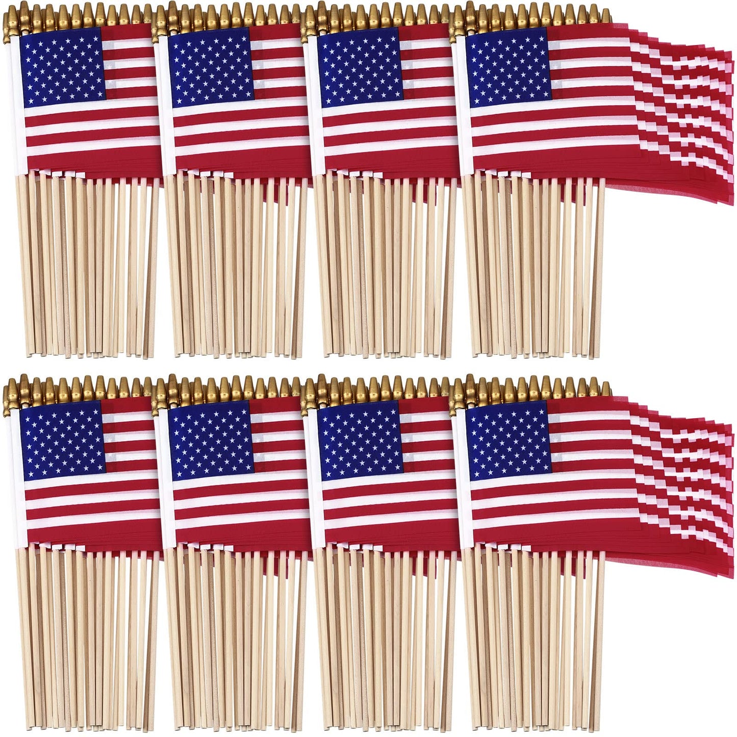Tegeme 150 Pack Small American Flags on Stick 4 x 6 Inches Handheld USA Flags with Gold Spearhead for USA 250th Anniversary, 4th of July, Memorial Day, Parades Patriotic Party Lawn Outdoor Decor