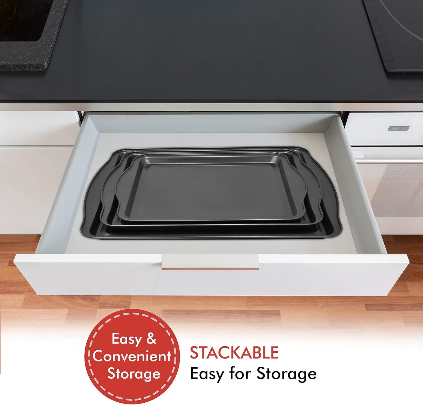 Perlli Non-Stick Baking Sheets - 3-Piece Carbon Steel Oven Tray Set | BPA-Free for Cakes & Cookies