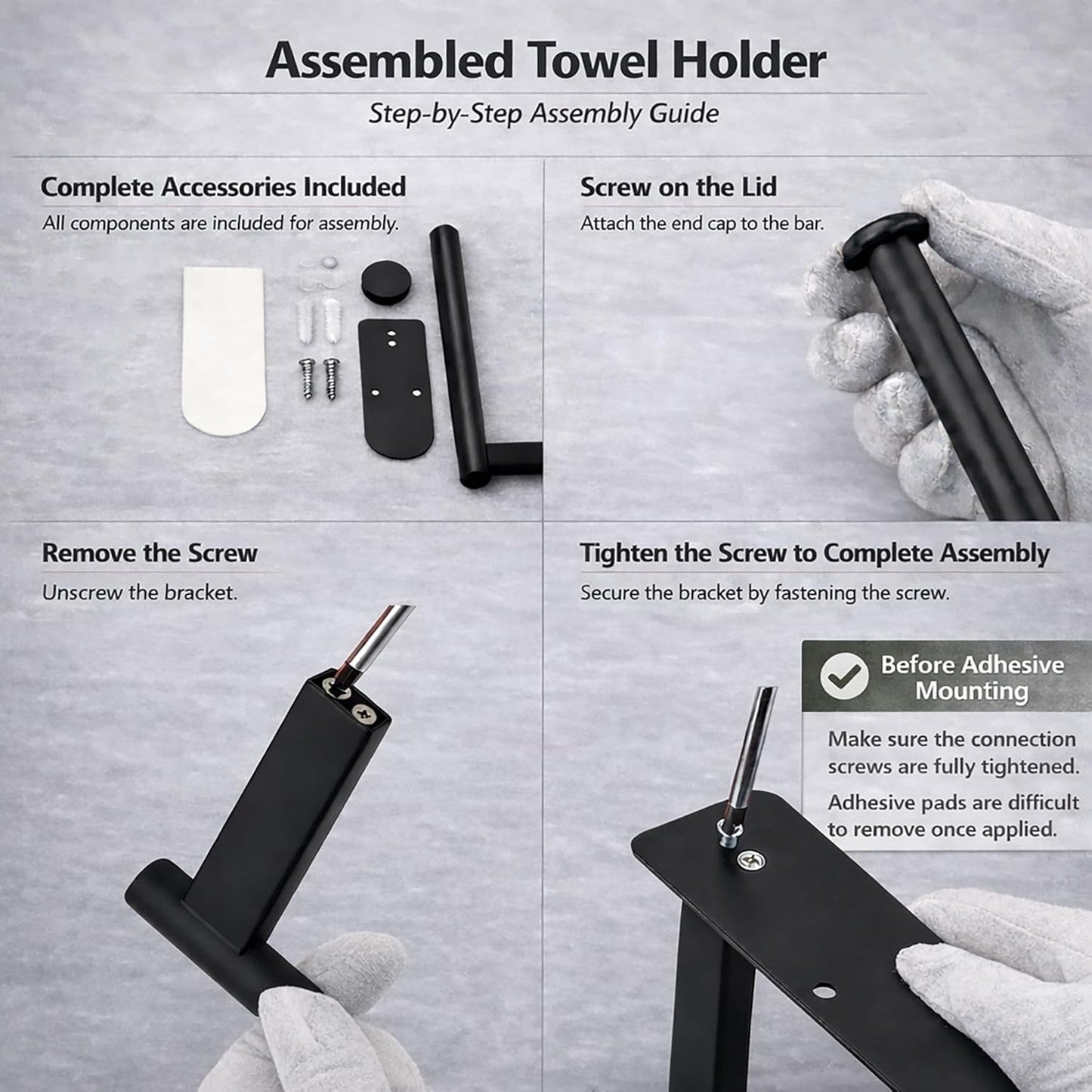 Skiennix Paper Towel Holder - Self-Adhesive or Screw Mount - Black SUS304 Stainless Steel for Kitchen & Bathroom