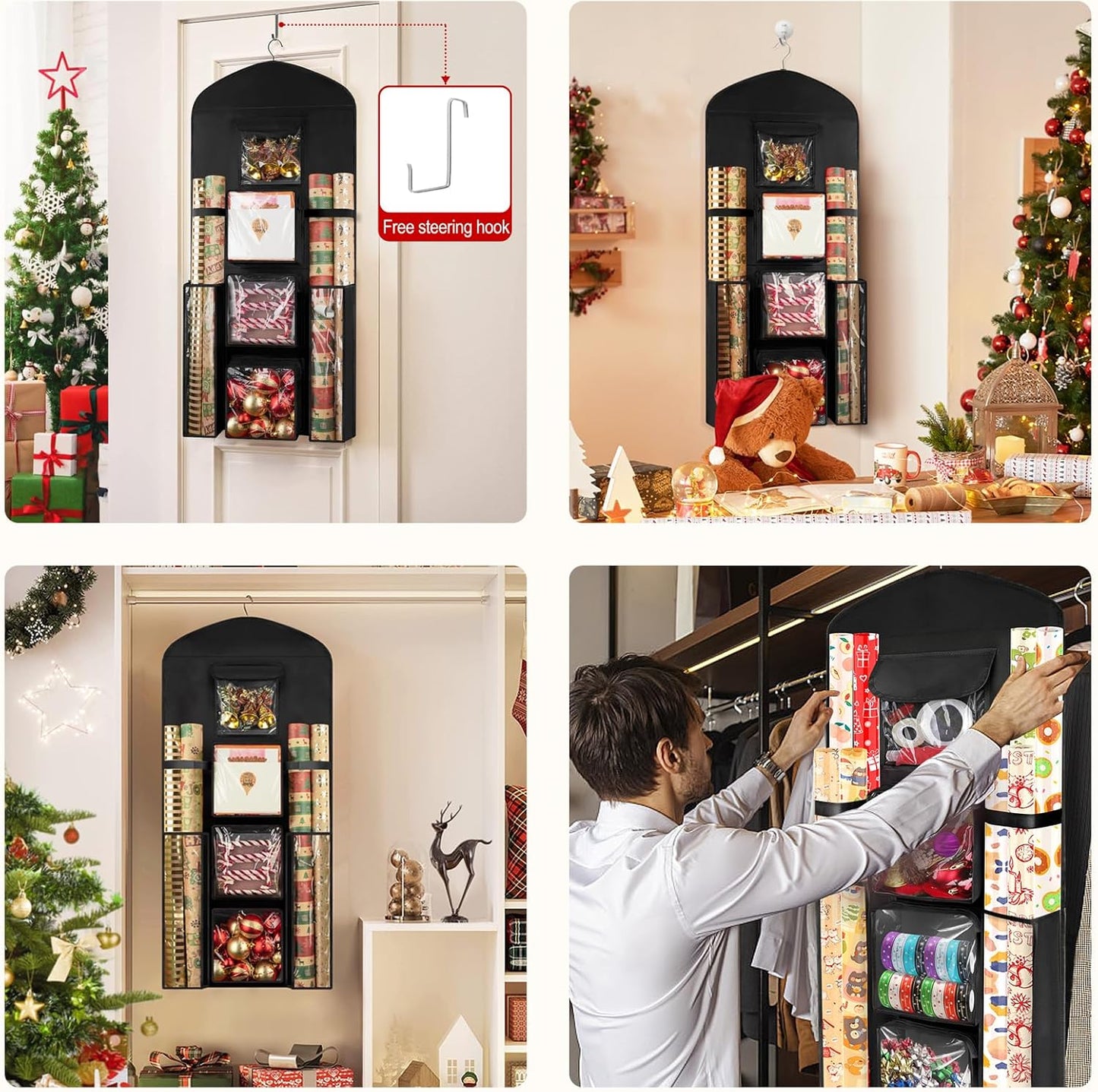 Woodoulogy Gift Wrapping Paper Storage - 40"X17" Double-Sided Black Oxford Organizer for Closet & Cabinet