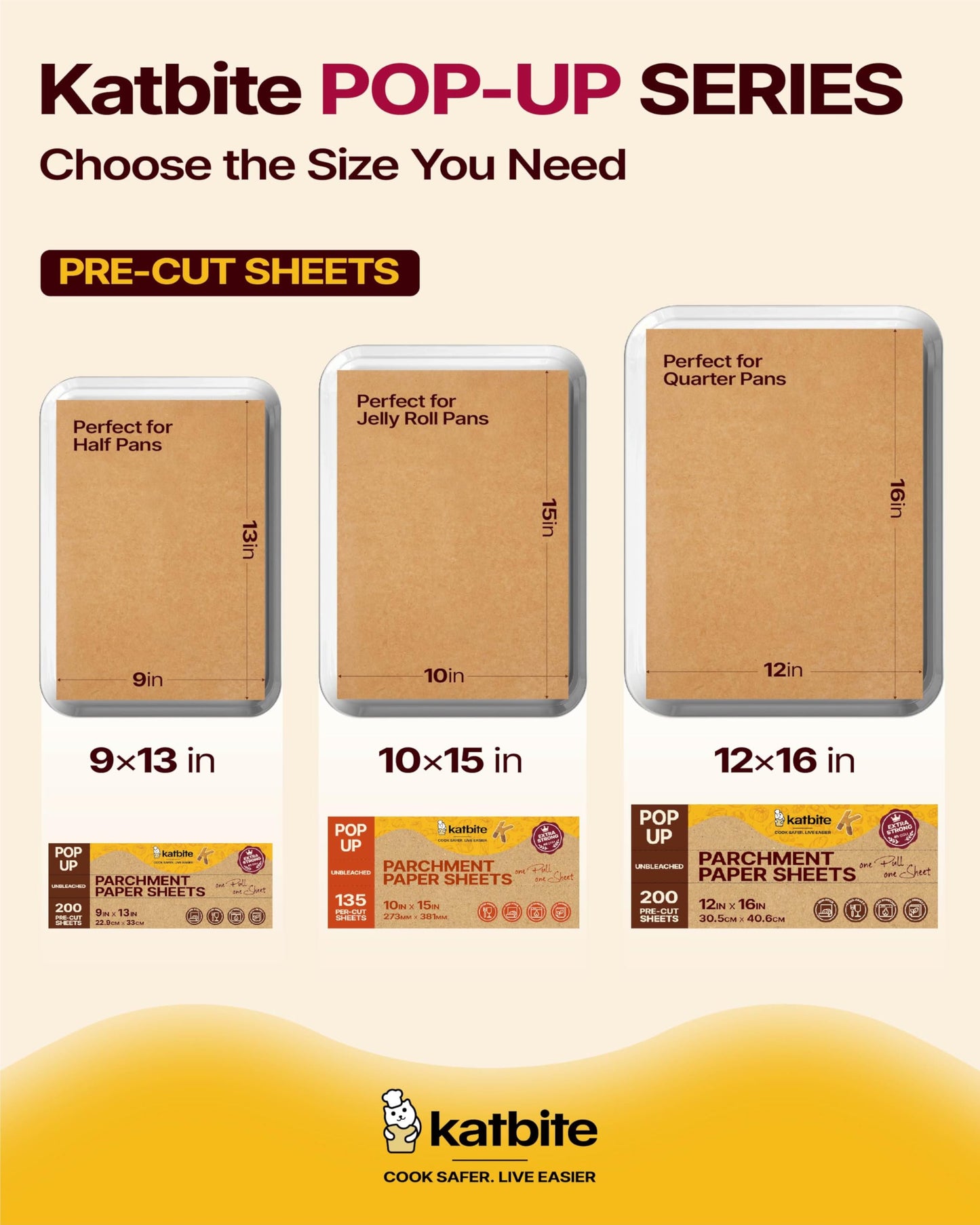 Katbite Parchment Paper Sheets Pop-Up 200 PCS, 9x13 Inches Precut Heavy Duty Baking Parchment, Extra Strong, Unbleached, Non-stick, Non-toxic, Flat Baking Paper for Oven, Cooking, Grilling, Air Fryer