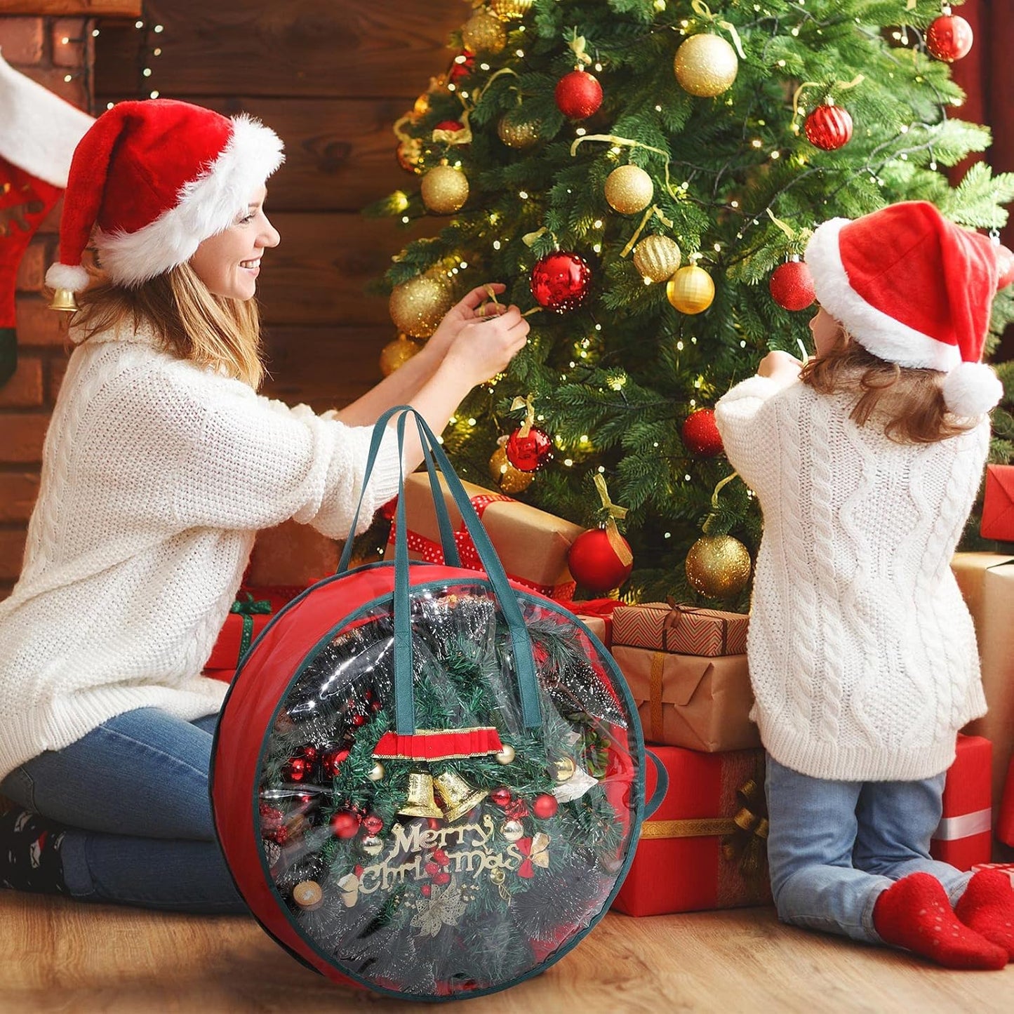 Shappy Wreath Storage Bag - 4 Pcs Clear Window Containers with Handle for Holiday Decor | 24 Inch