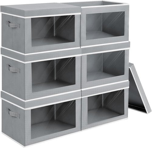 Homsorout Large Storage Bins - Collapsible Fabric Cubes with Lids for Clothes | 15.7 Inch, Grey, 6 Pack