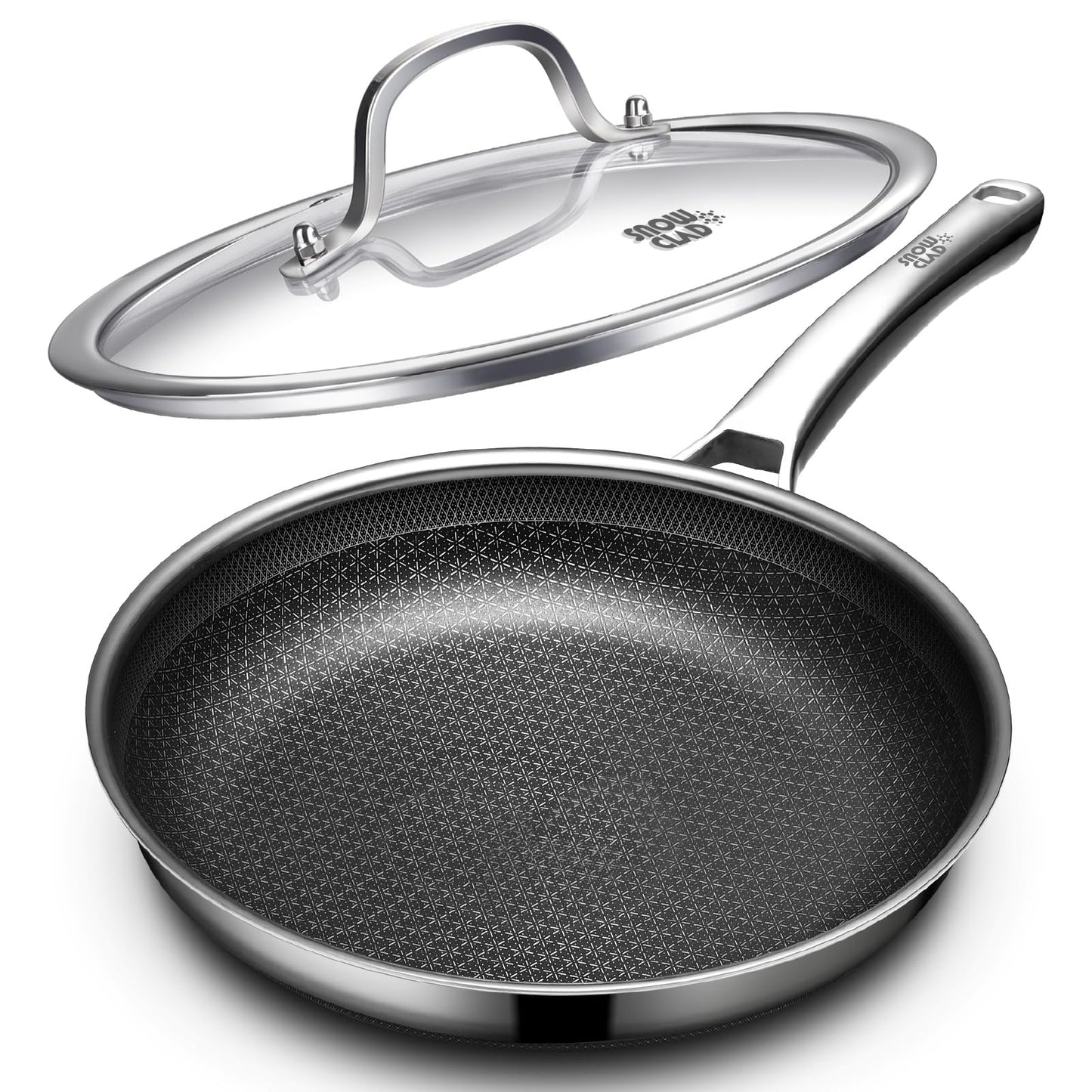 OATOFP Non Stick Frying Pans 12 inch, Hybrid Frying Skillets Nonstick with Lid,non stick Stainless Steel Pans, Dishwasher and Oven-Safe Chef Pan, Induction Compatible Cooking Pan, PFOA Free Cookware