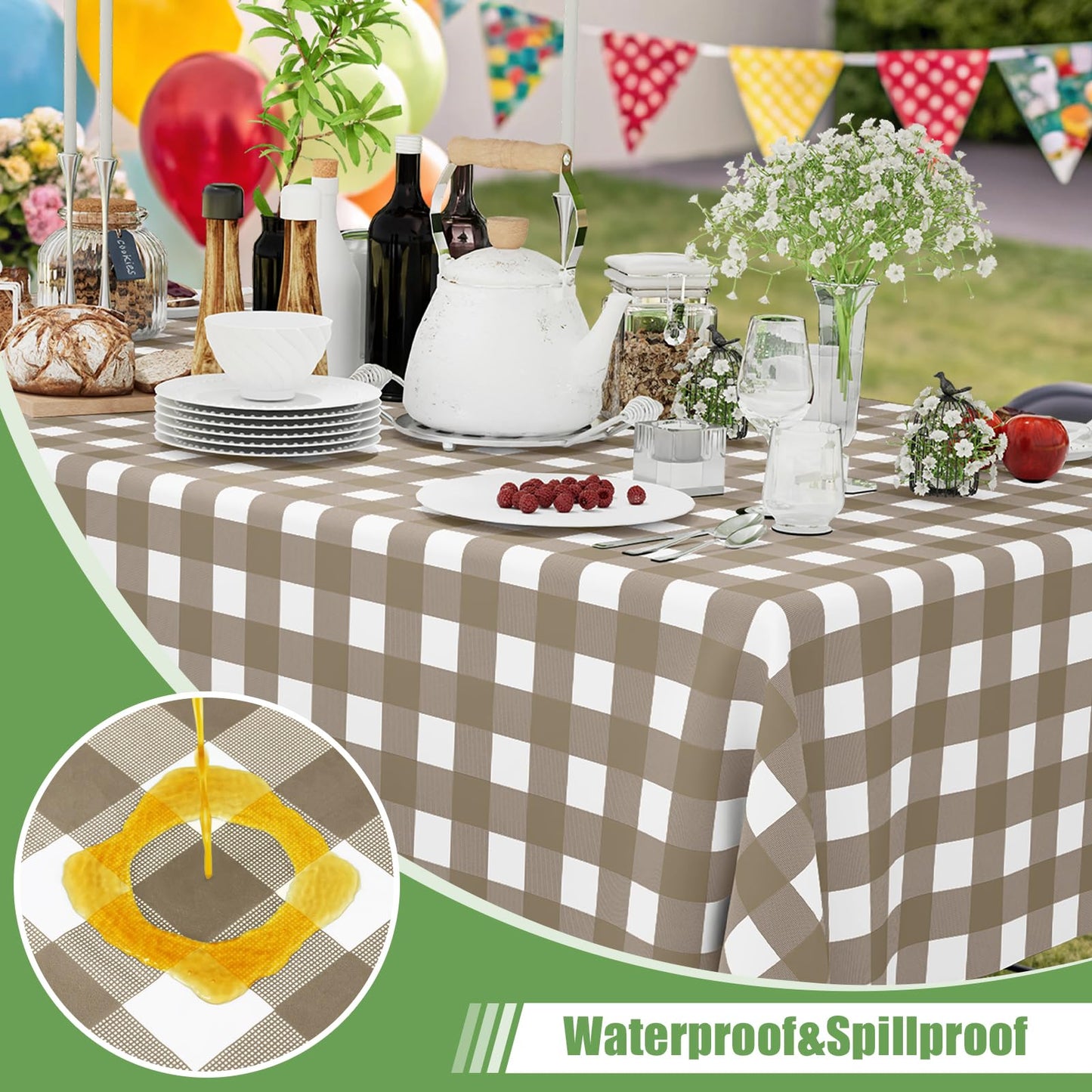 Smiry 3 Pack Khaki Gingham Disposable Tablecloths - 54" x 108" Heavy Duty Plastic Table Cloth, Waterproof Buffalo Plaid Table Covers for Picnic, Banquets, Outdoor Parties