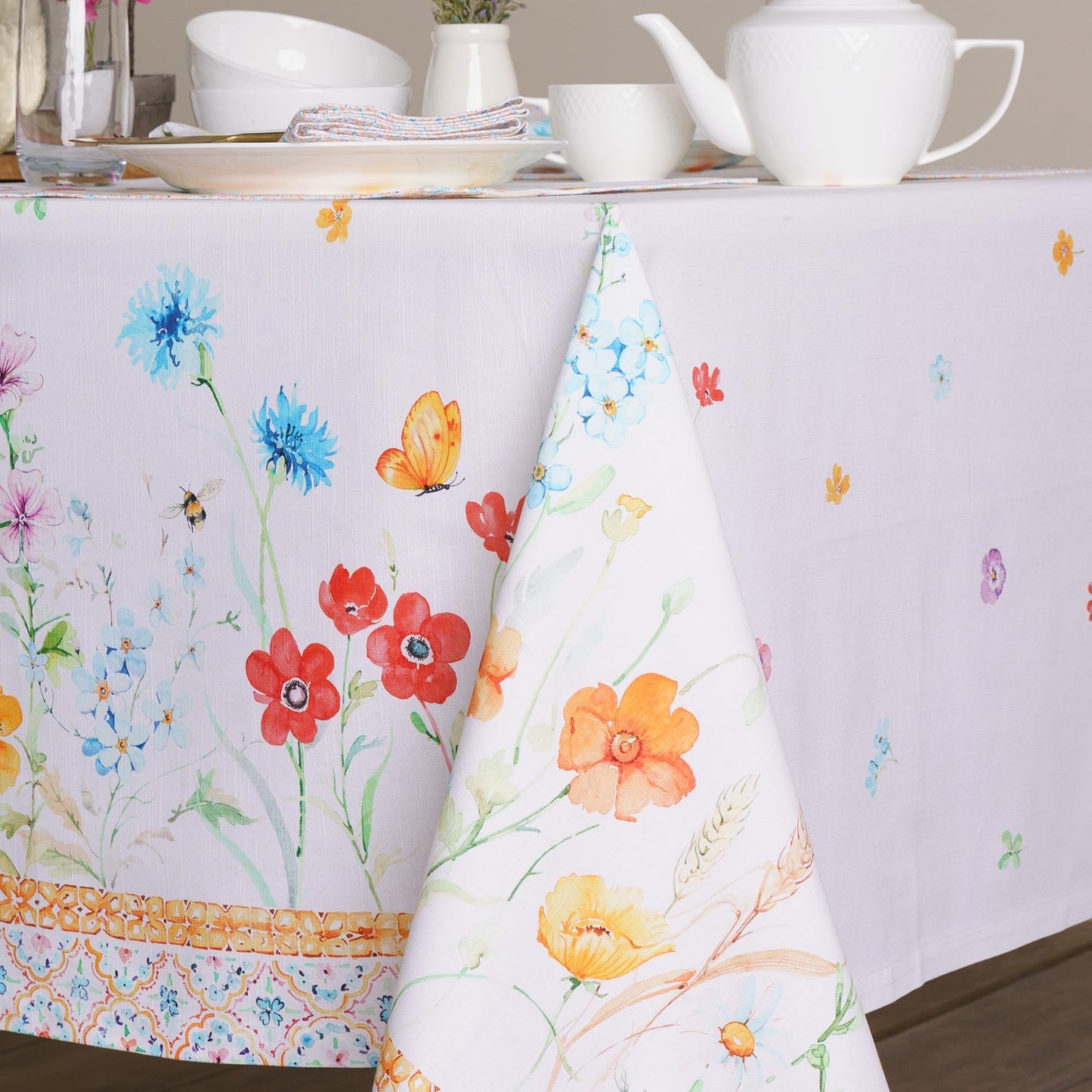 Maison d' Hermine Table Cloth Rectangle Table 100% Cotton 60 x 120 Inches Tablecloth Reusable Decorative for Dining Kitchen Room Farmhouse Home Gifts for Mothers Day Spring Summer - Summer Whisper