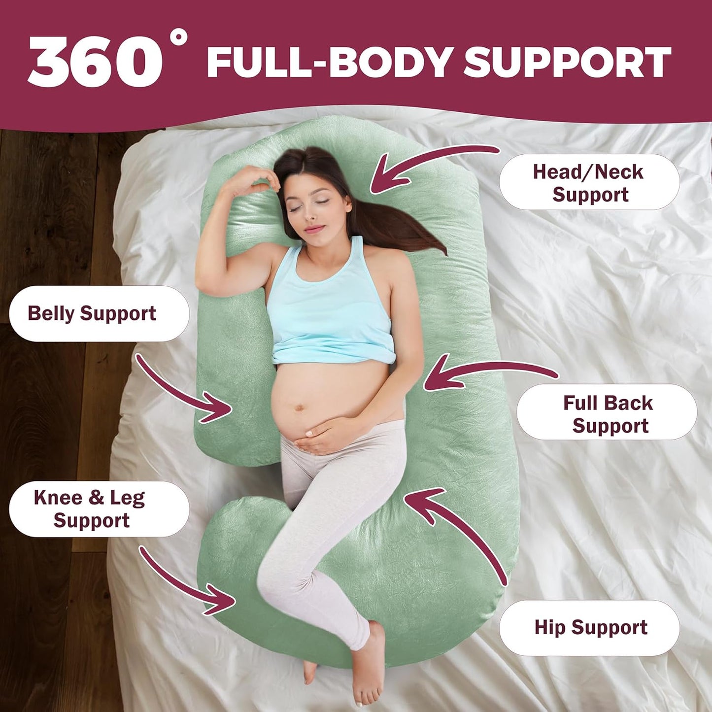 PILLANI Pregnancy Pillow - V C U Shaped 57-Inch Full Body Support Pillow with Removable Cover | Cooling Maternity Comfort