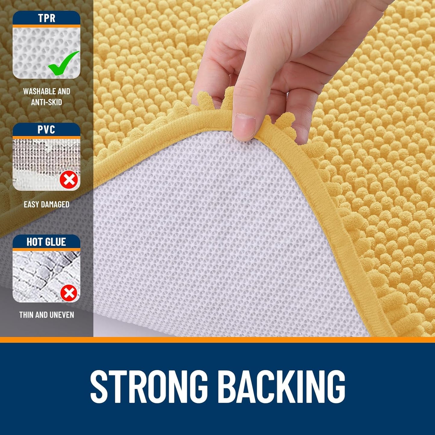 OLANLY Large Bathroom Rugs - Extra Soft Chenille Bath Mats | Quick Dry, Machine Washable, 70x46, Yellow