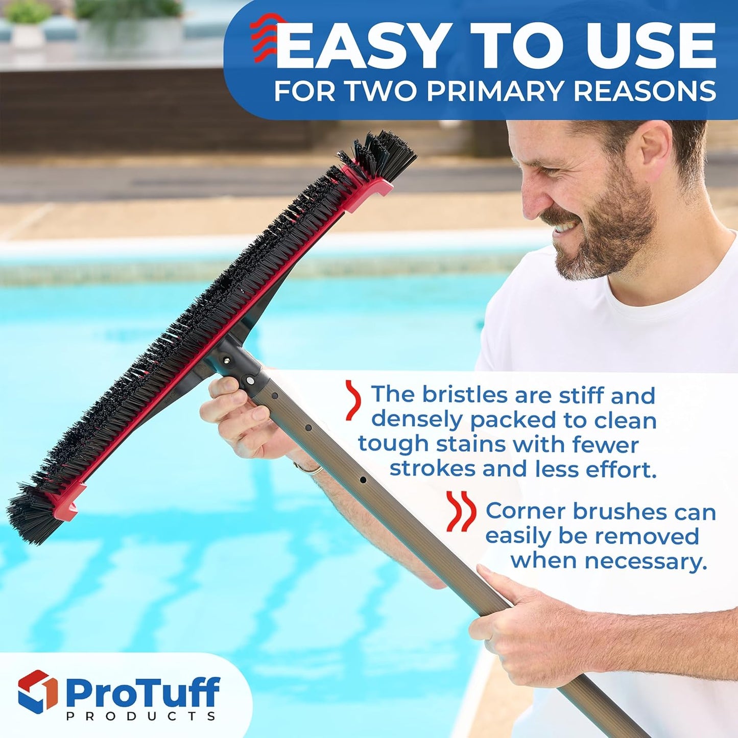 ProTuff 22" Pool Brush Head - Sturdy Bristles for Fast Cleaning - Extra-Wide Scrubber with Pole Attachment