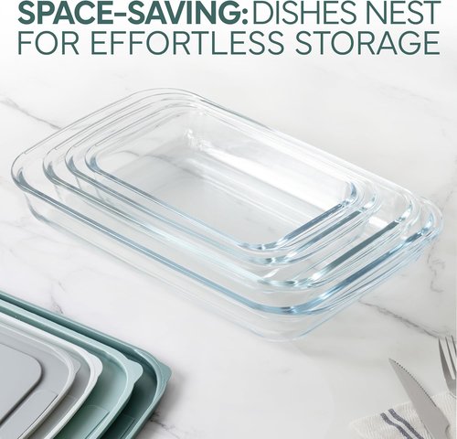 Cook With Color 8-Piece Deep Glass Baking Dish Set - Versatile Casserole & Food Storage Containers, Sage