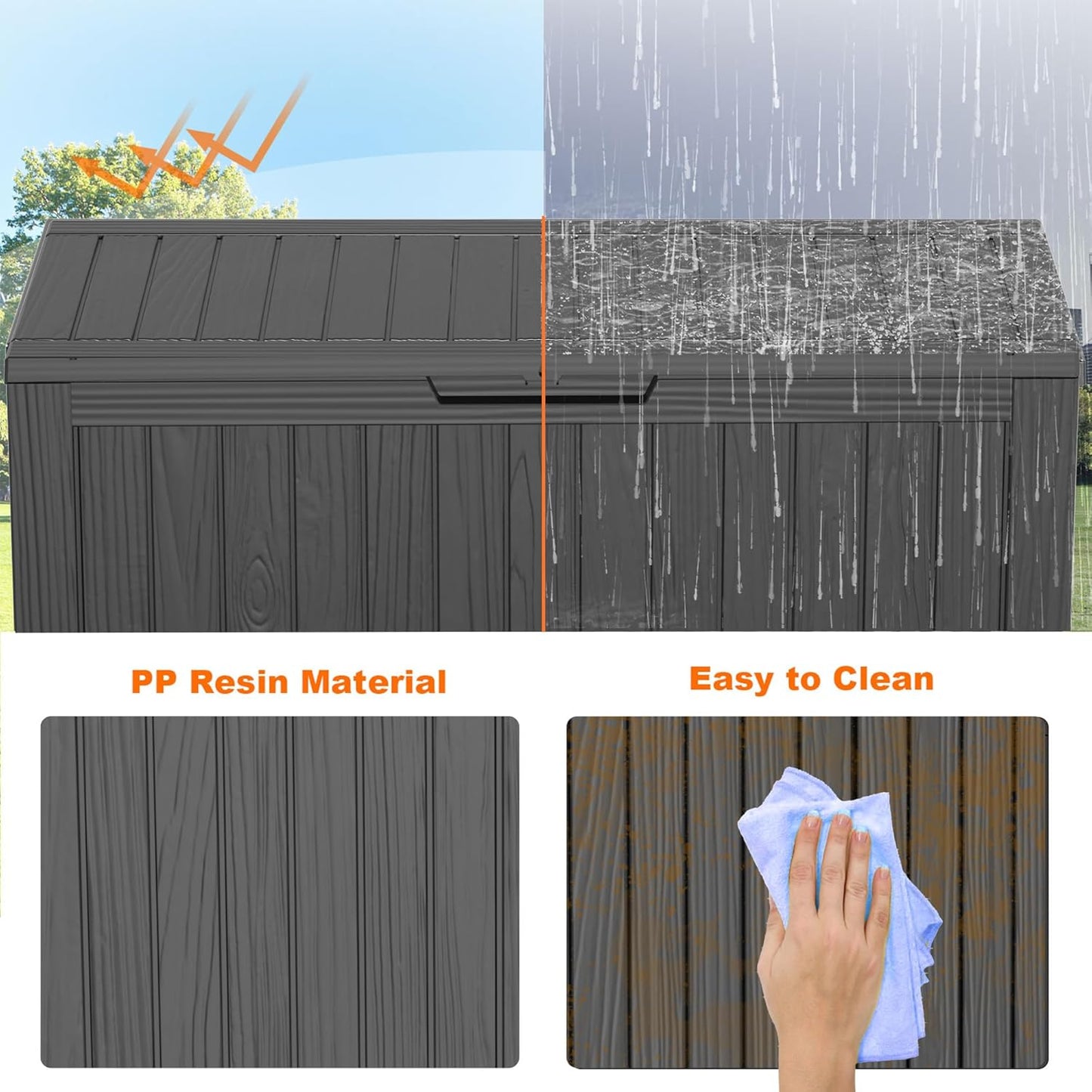 Skiennix 85 Gallon Outdoor Deck Box - Lockable Waterproof Storage for Garden Tools & Cushions | Black