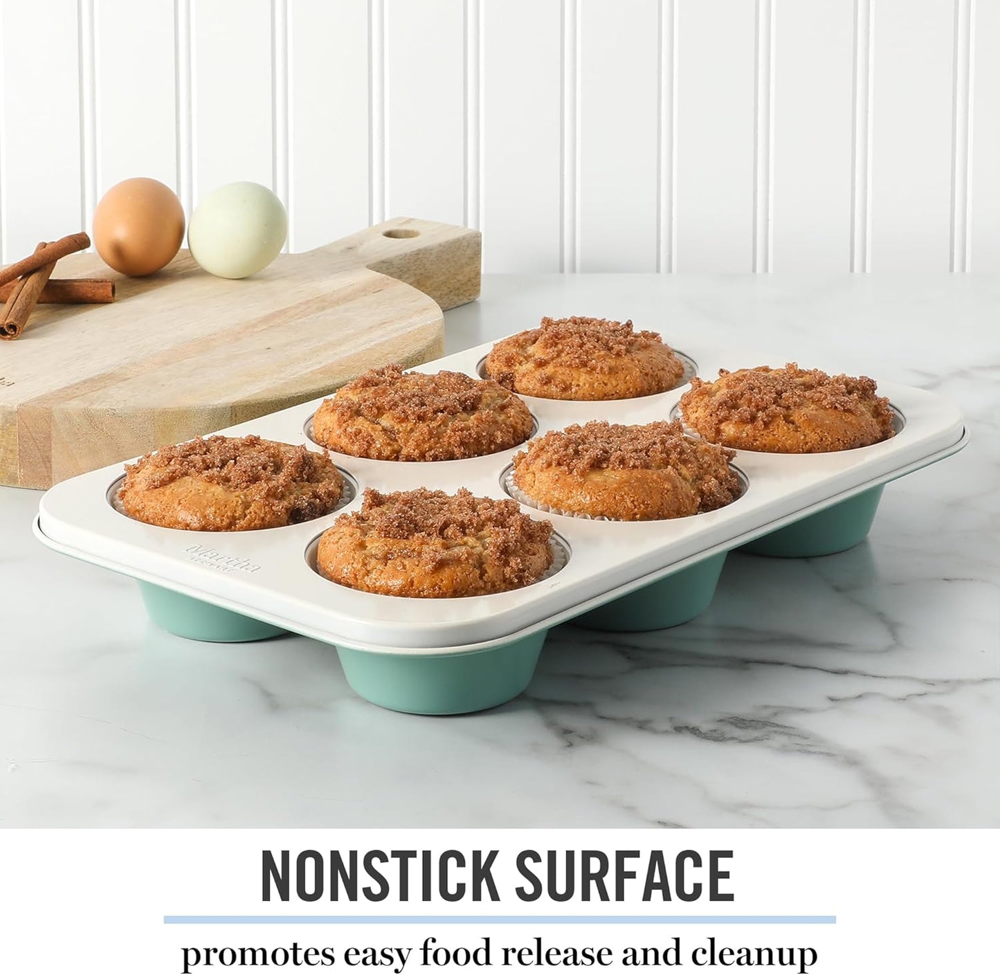 Martha Stewart Gallen Nonstick Carbon Steel Muffin Pan - 6 Cup Teal Bakeware for Perfect Muffins & Cupcakes