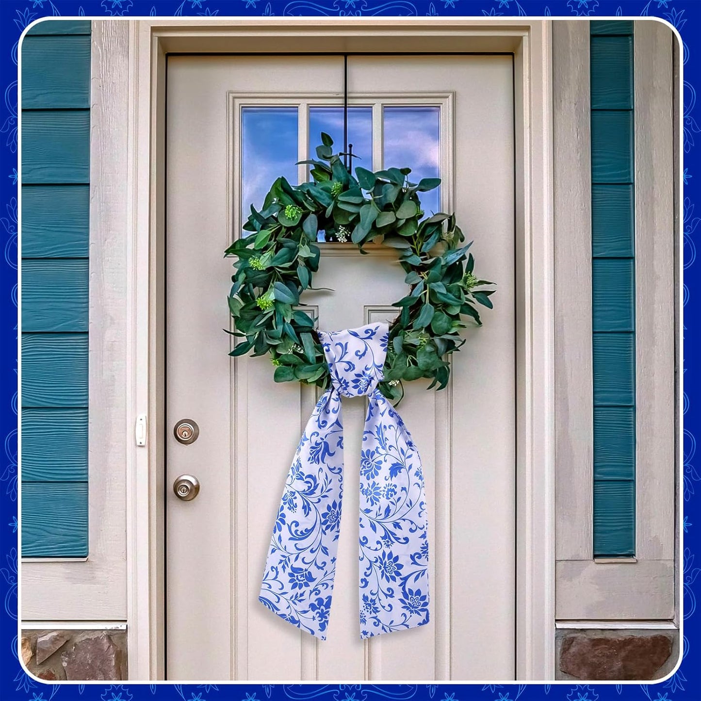 VitalCozy Wreath Sash Set - Elegant Blue Garland Ribbon for Indoor/Outdoor Decor | 4.5" W x 56" L