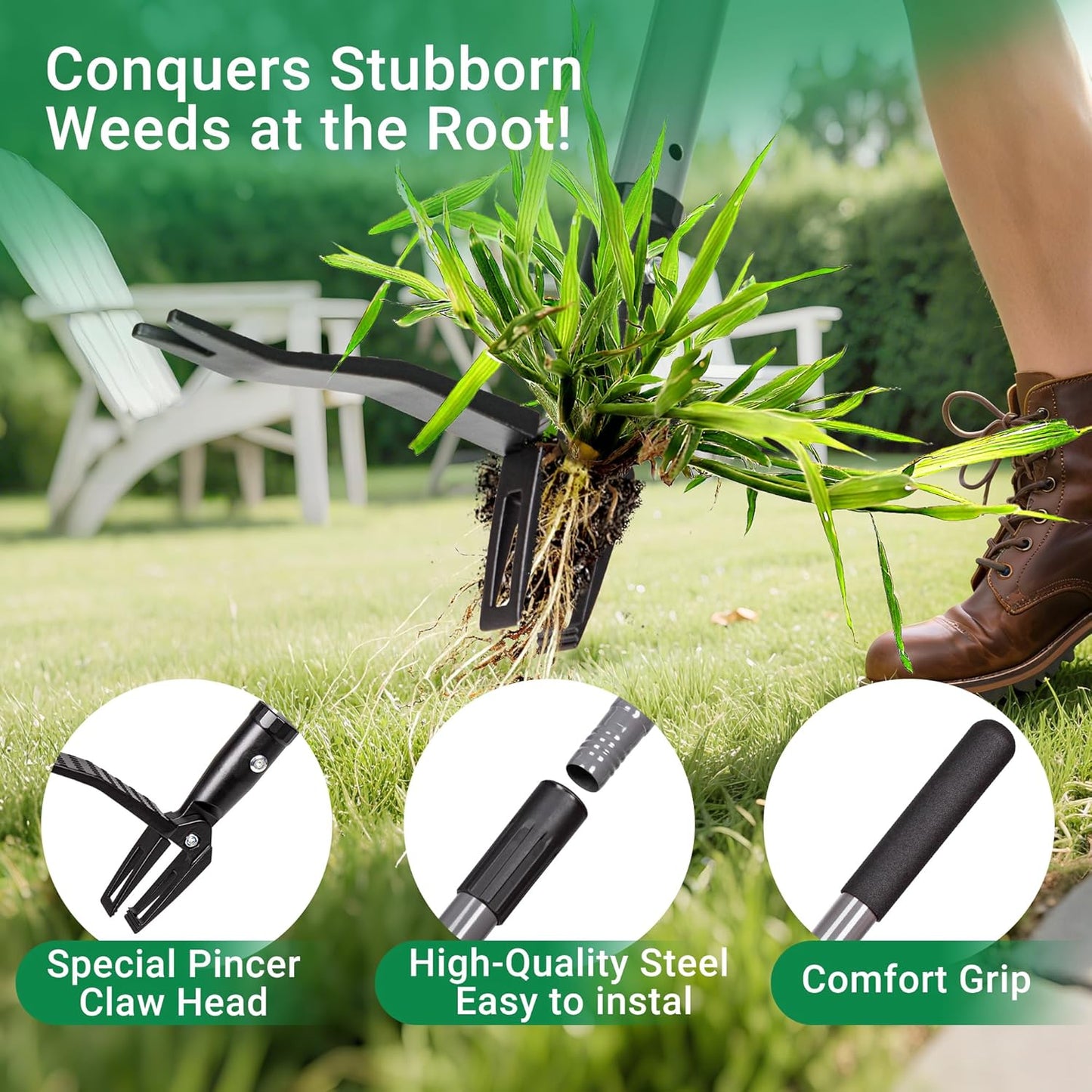 Suchtale Metal Weeder - Heavy-Duty Stand-Up Weed Puller Tool with Long Handle & Upgraded Pincer Claw