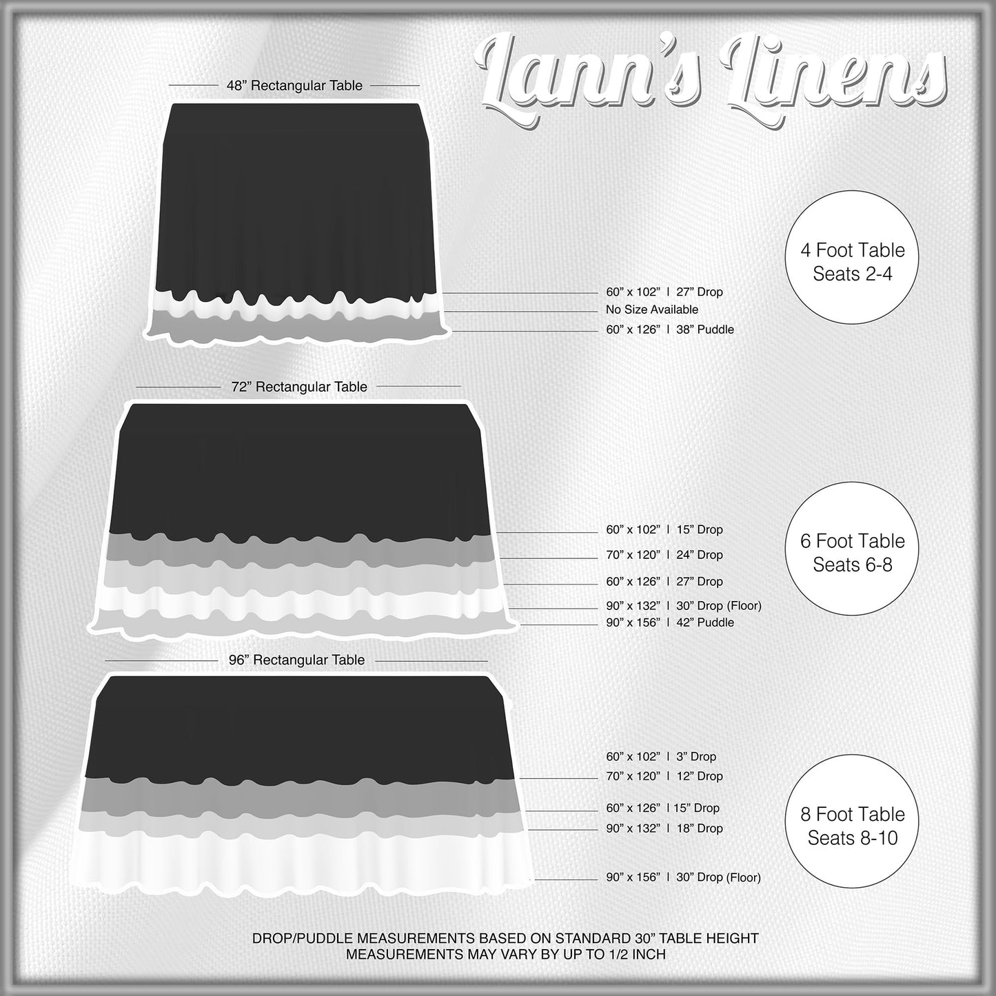 Lann's Linens 70 x 120 Inch Rectangular Tablecloth, Washable Polyester Fabric Table Cloth for Dining Tables, Parties, Restaurants, Weddings - White