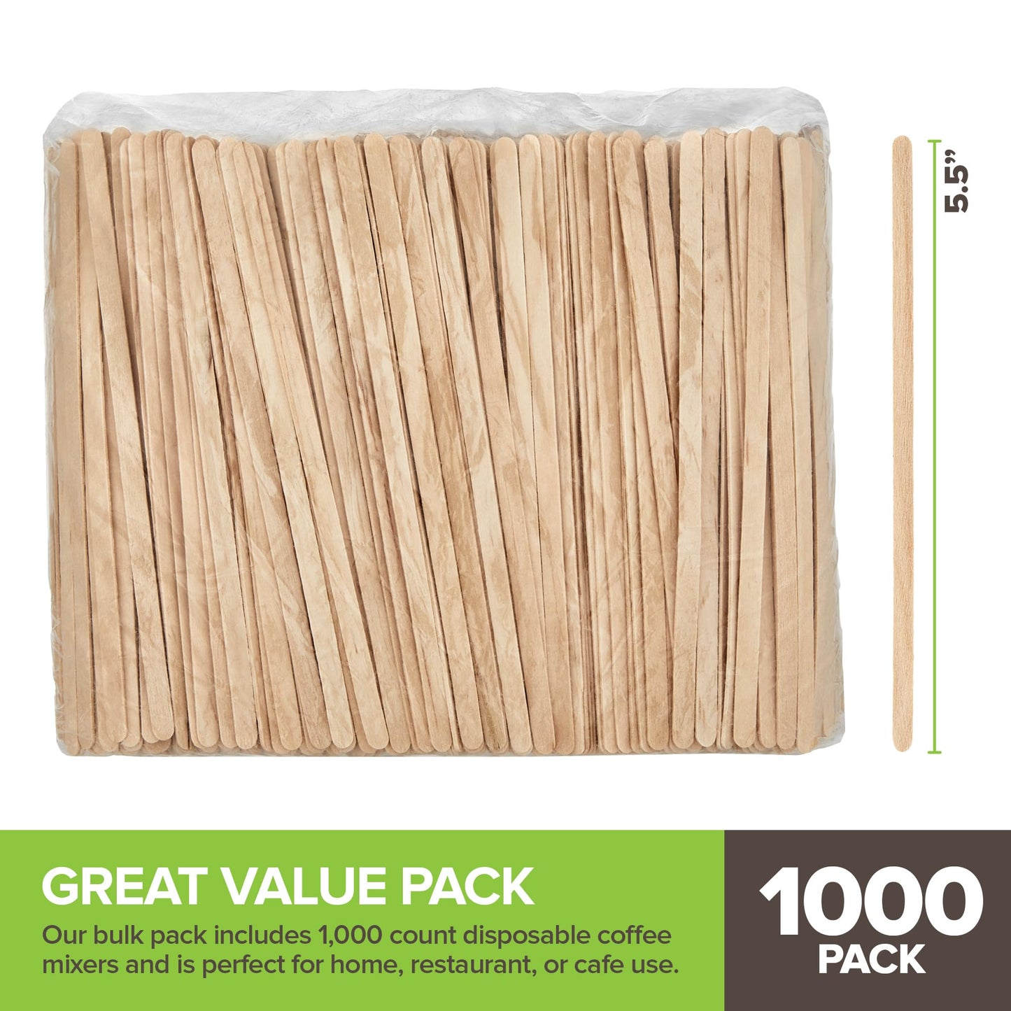 1000 Count Wooden Coffee Stir Sticks, Bulk Wood Stirrers for Coffee and Tea, Disposable Drink Stirrers for Hot Drinks, 5.5 Inch Wooden Coffee Stirrers for Home, No Plastic Stir Sticks, Stock Your Home