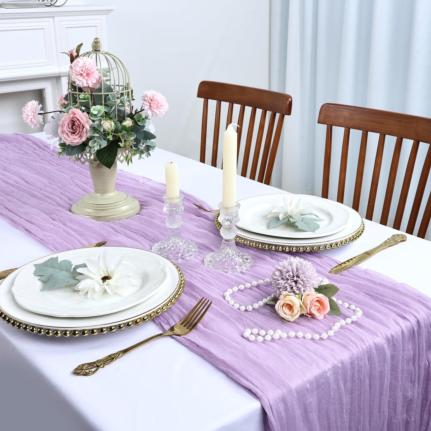 RestfulGlow 6 Pack Lavender Purple Cheesecloth Table Runner 10FT Boho Cheese Cloths Fabric Table Runners 120 Inch Rustic Sheer for Summer Wedding Birthday Party Baby Shower Home Decorations