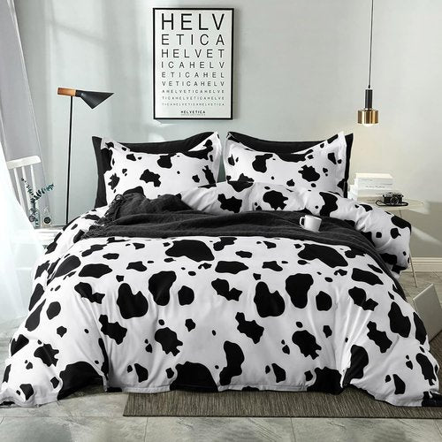 FLXXIE Queen Duvet Cover Set - 3 Pieces Black and White Milk Cow Print with Zipper Closure | 90x90 Inches