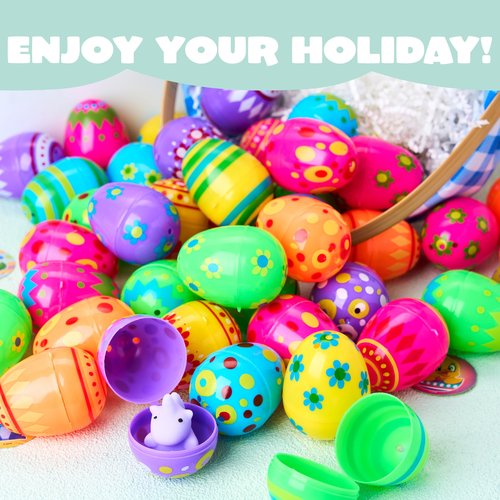 JOYIN 200 Pcs Plastic Printed Bright Easter Eggs 2.3" Tall for Easter Hunt, Basket Stuffers Fillers, Classroom Prize Supplies, Filling Treats and Party Favor