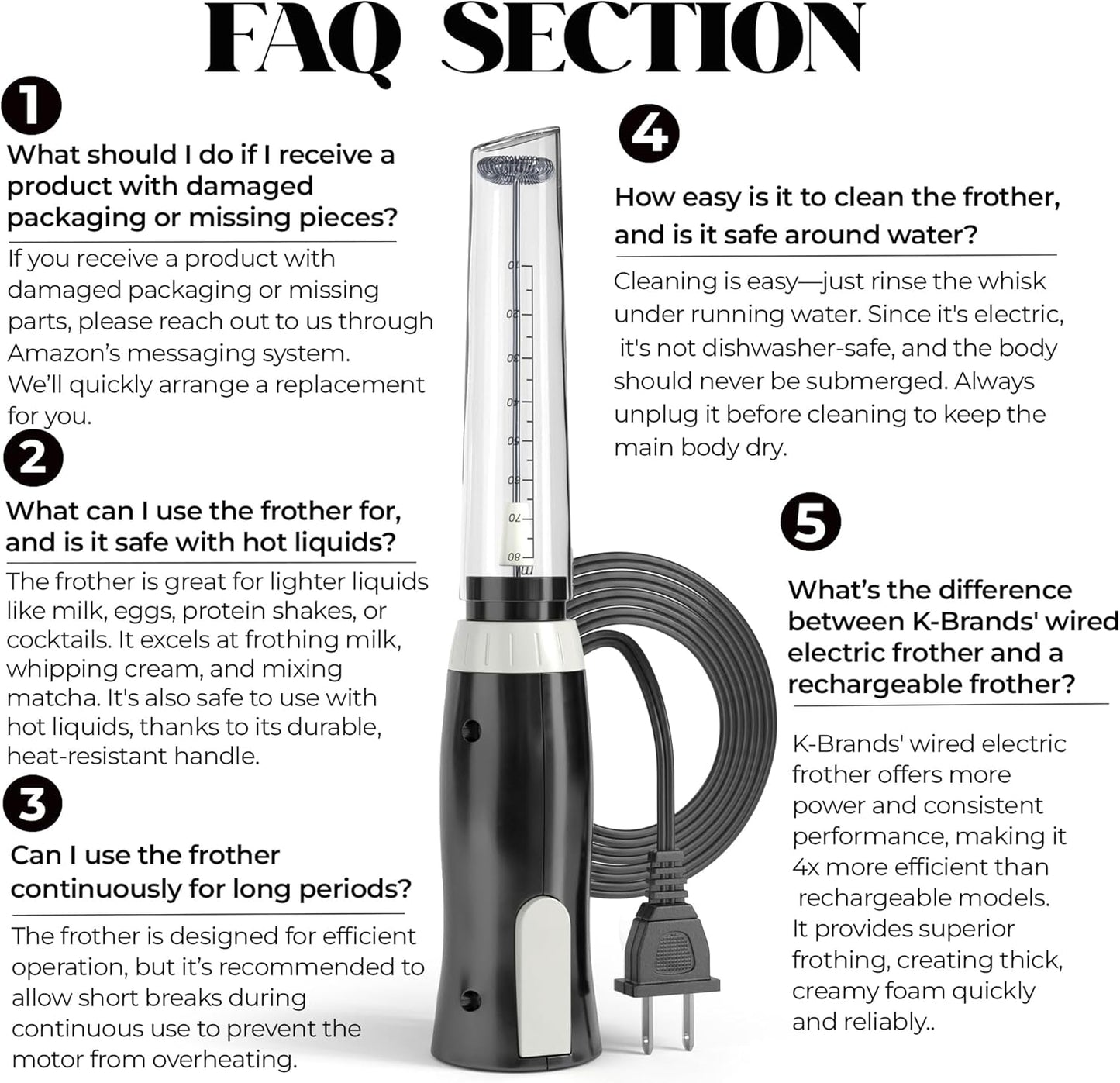 K-Brands Electric Milk Frother - Handheld Whisk for Coffee, Latte & Cappuccino - Powerful Foam Maker