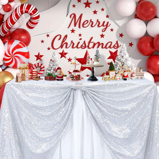 B-COOL Silver Sequin Tablecloth Fabric Parties: Laser Glitter Birthday Table Cloth Sparkly Iridescent Shimmer Rectangle 90x156 Inches Cloths Decorations for Party Supplies Event Wedding Decor