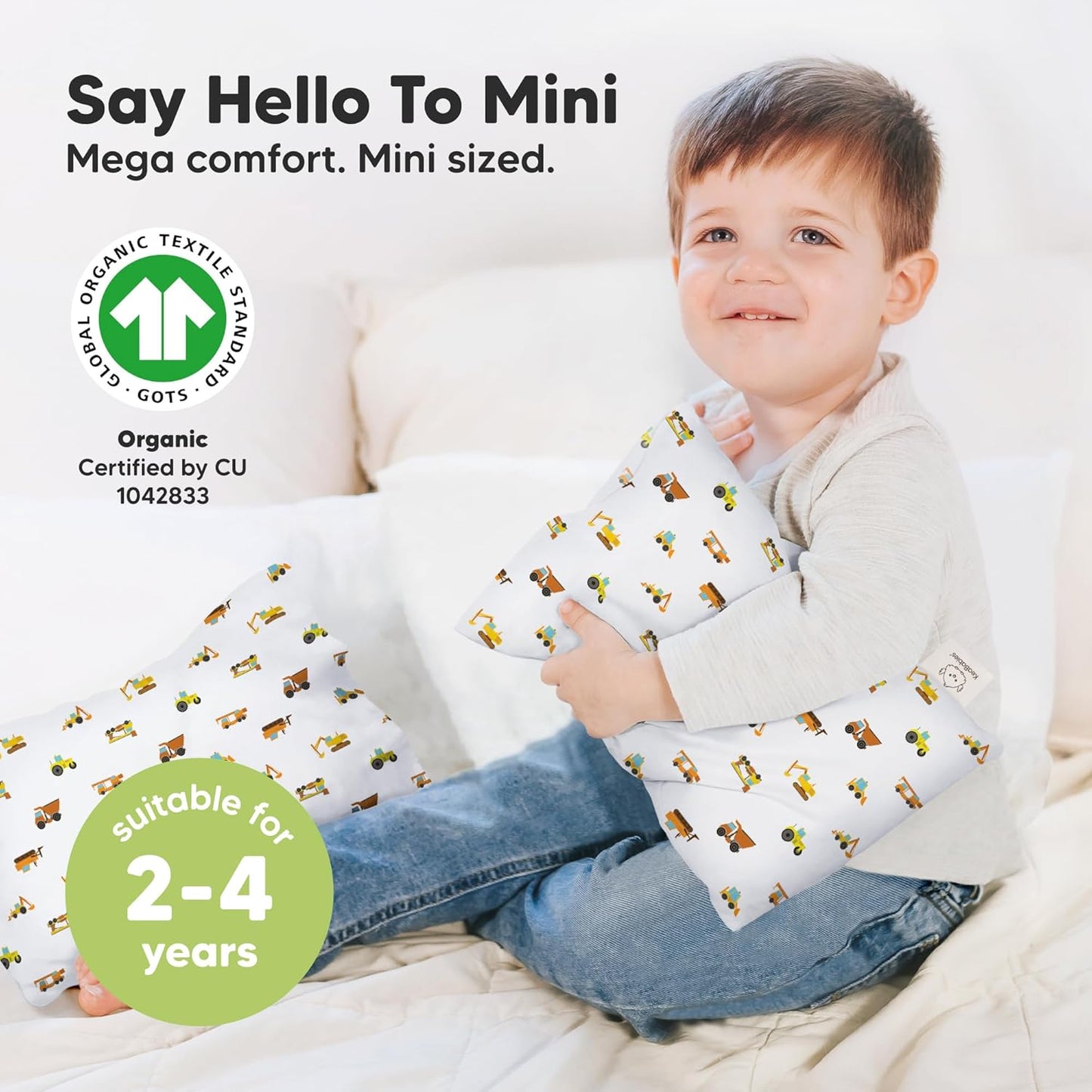 My Little Dreamy Mini Toddler Pillow - Soft Organic Cotton Travel Pillow with Case | 9x13 Inches for Kids 2-4 Years Old