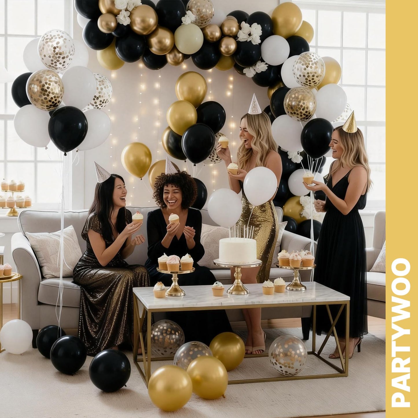 PartyWoo Gold and Black Balloons 100pcs 12 Inch Black and Gold Metallic Balloons for Birthday Wedding Anniversary Graduation Bachelorette Engagement Bridal Shower Retirement Party Decorations