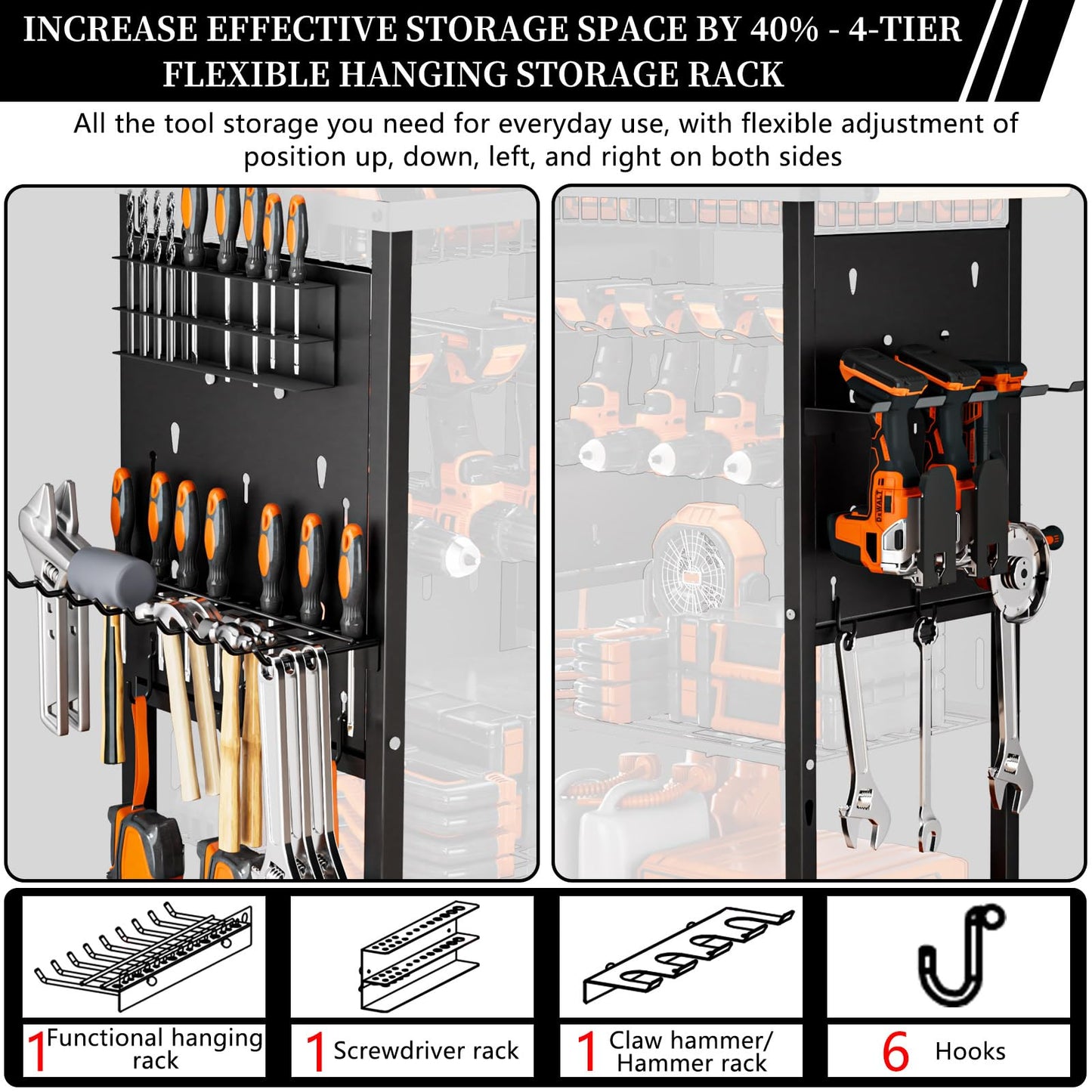 Pure Metal Heavy-Duty Tool Cart, Tool Organizer, 4 Layers + 4 Multifunctional Side Hangers, Integrated Design Power Tool Organizer, Practical Gift for Men, Husbands, and Fathers.