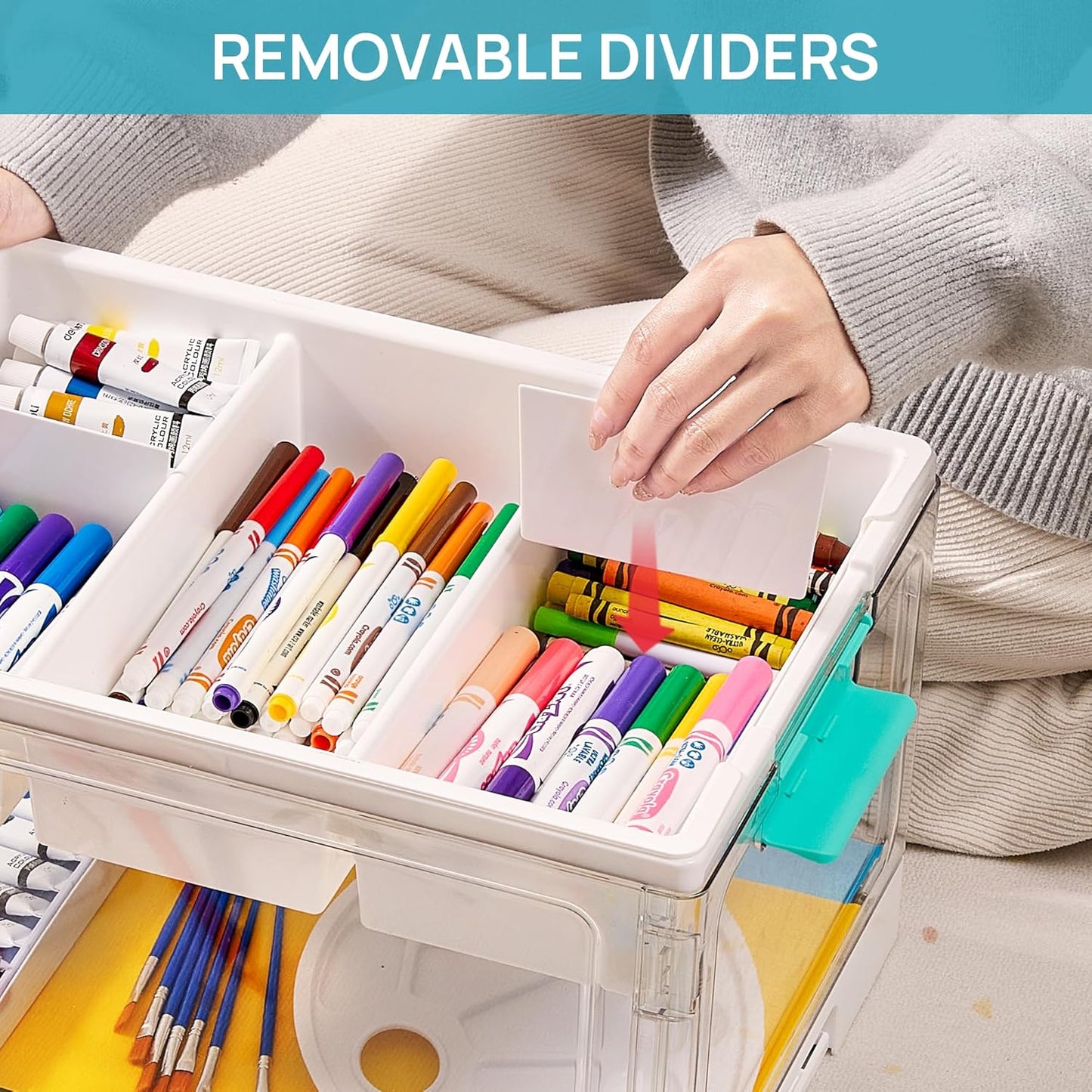 Vtopmart 24 QT Clear Plastic Craft Organizer - Removable Trays & Dividers for Art Supplies | Ideal Storage Solution