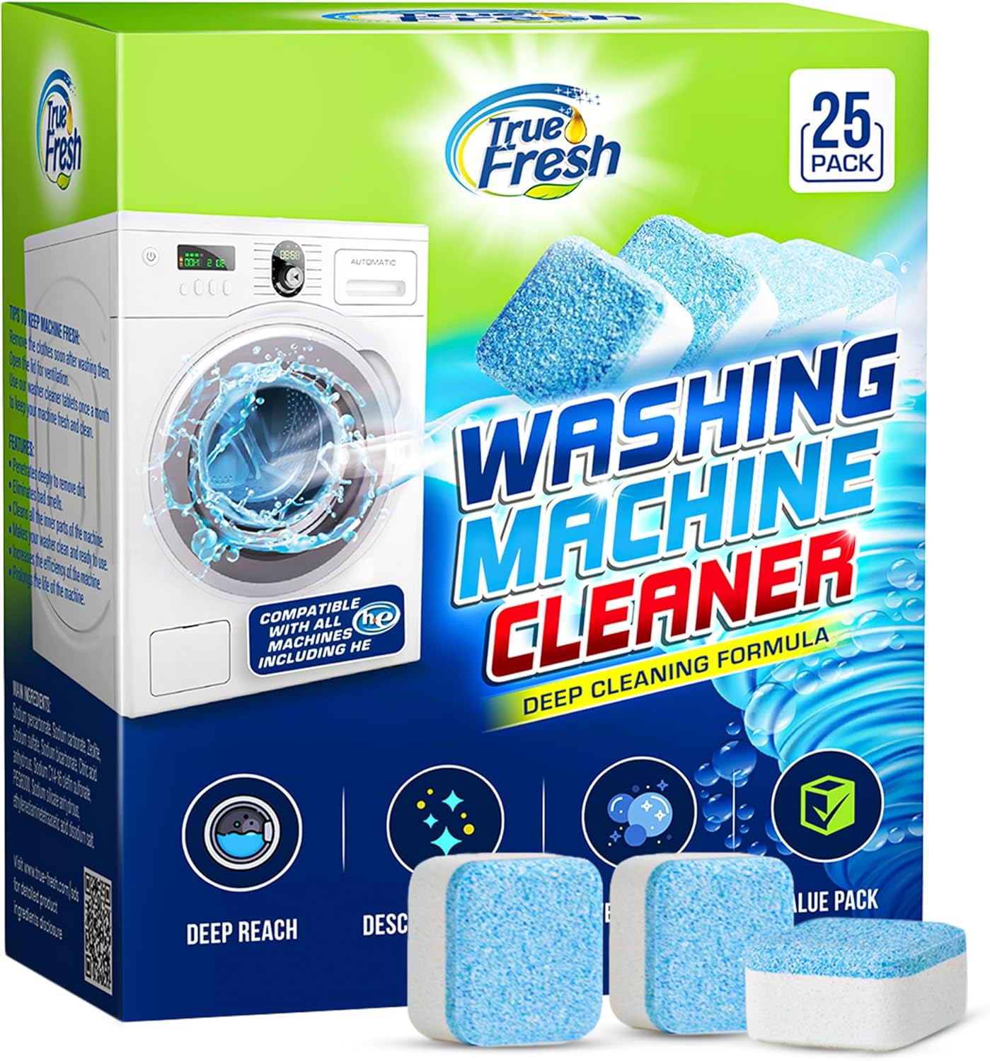 Skiennix Washing Machine Cleaner Tablets - 25 Pack for Deep Cleaning & Pet Hair Removal | Compatible with All Washer Types