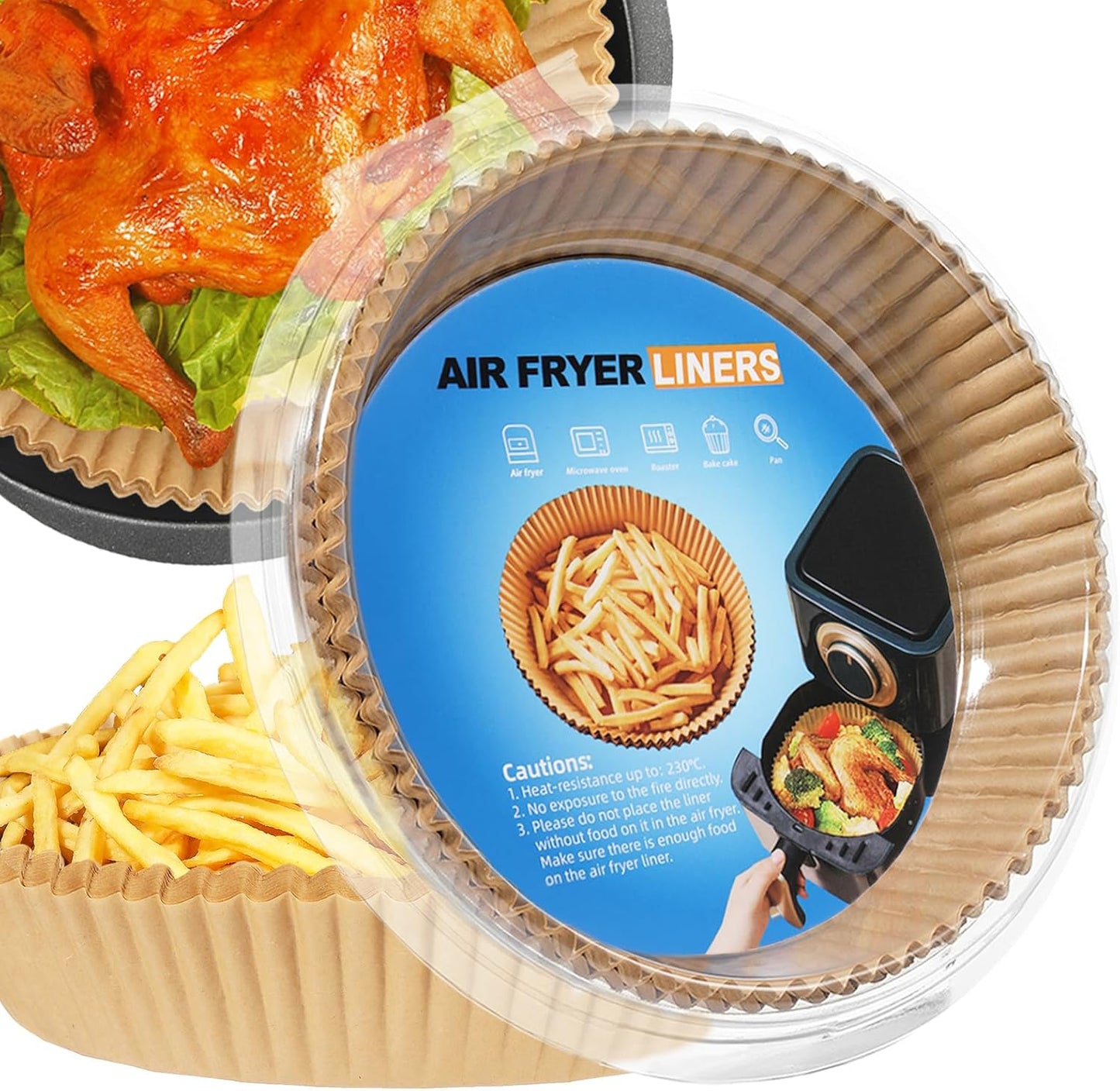 Skiennix Thick Air Fryer Paper Liners - Non-Stick Disposable Parchment Paper | 100PCS, 6.5 Inch Round