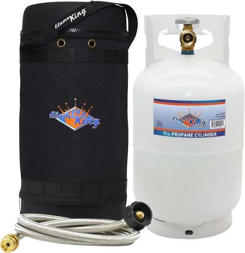 Flame King Gas Hauler Pro Kit - Insulated Carry Case with 10LB Propane Tank & 5-FT Adapter Hose for Camping