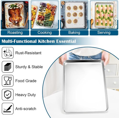 E-far Baking Sheet Set - Large Stainless Steel Cookie Sheets with Cooling Racks | Non-Toxic & Heavy Duty, 18 x 13 x 1 Inch