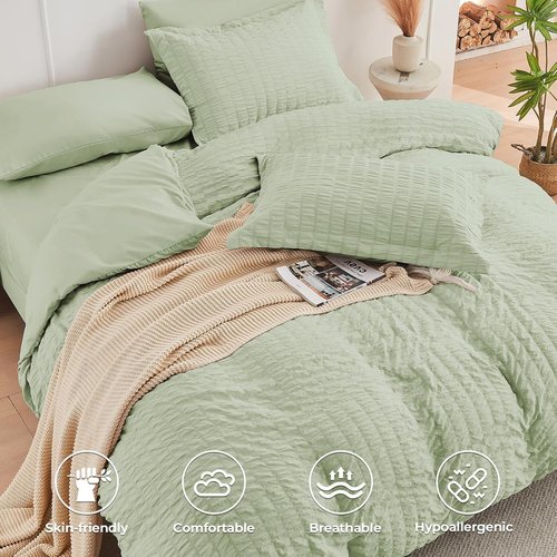 HYMOKEGE Twin XL Comforter Set - Light Green Seersucker 5-Piece Luxury Bedding Set