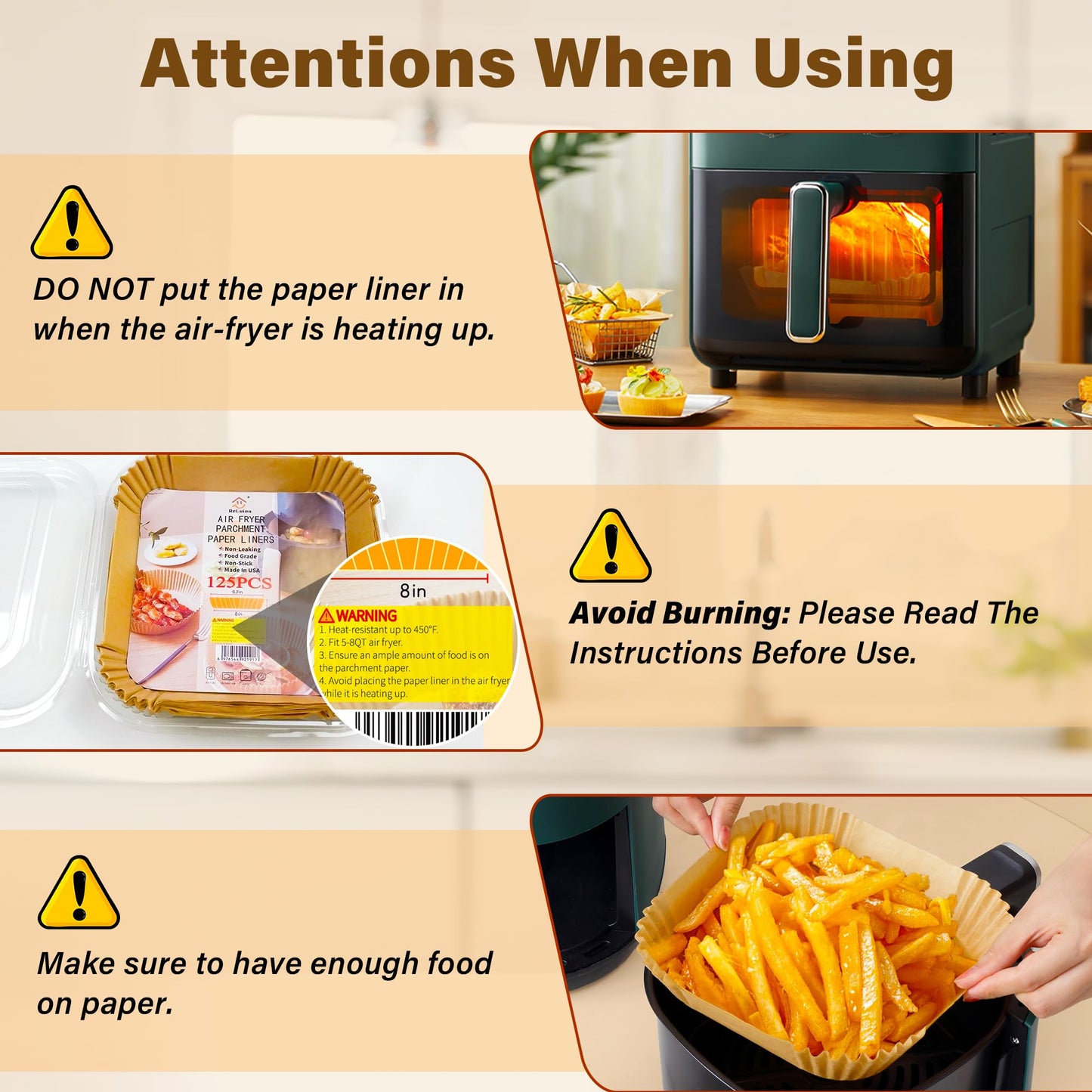 Air Fryer Liners Disposable, 125Pcs Parchment Paper, 8 Inch Non-stick Air Fryer Paper Liners, Unbleached Square Airfryer Liners for 5-8QT Air Fryer, Baking, Roasting Microwave