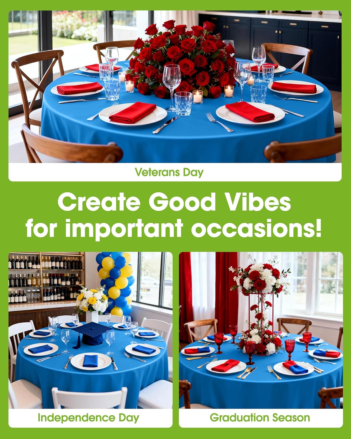 Pureegg Disposable Plastic Table Cloths - 84'' Round, Leakproof & Sturdy for Graduation and Thanksgiving | Blue, 10 Pack
