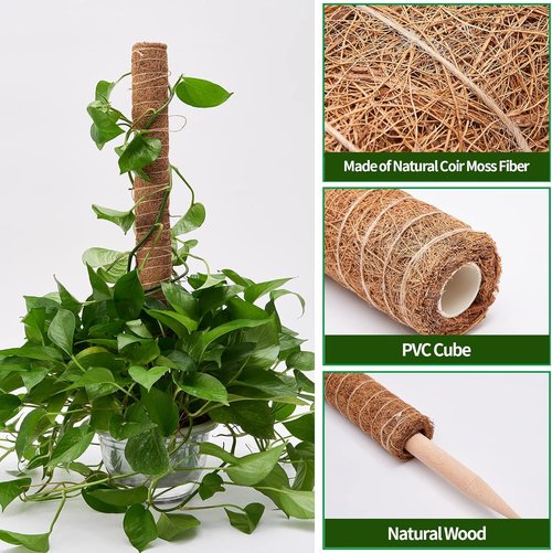 Eibikdi Moss Pole - 68-Inch Plant Support Stakes for Monstera & Indoor Climbing Plants | Includes 65ft Twist Ties & Jute Rope