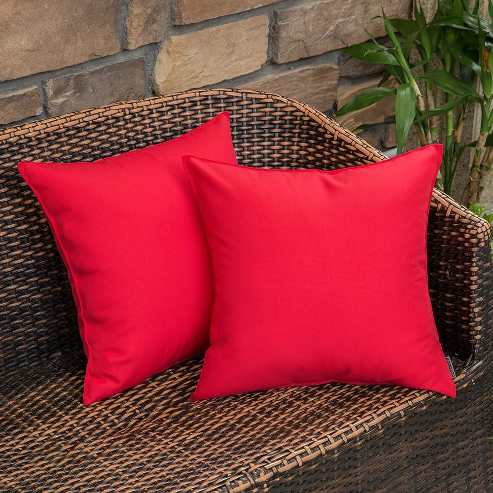 MIULEE Decorative Outdoor Pillow Covers - Waterproof Square Cushion Shams | 18x18 Inch Red (Pack of 2)