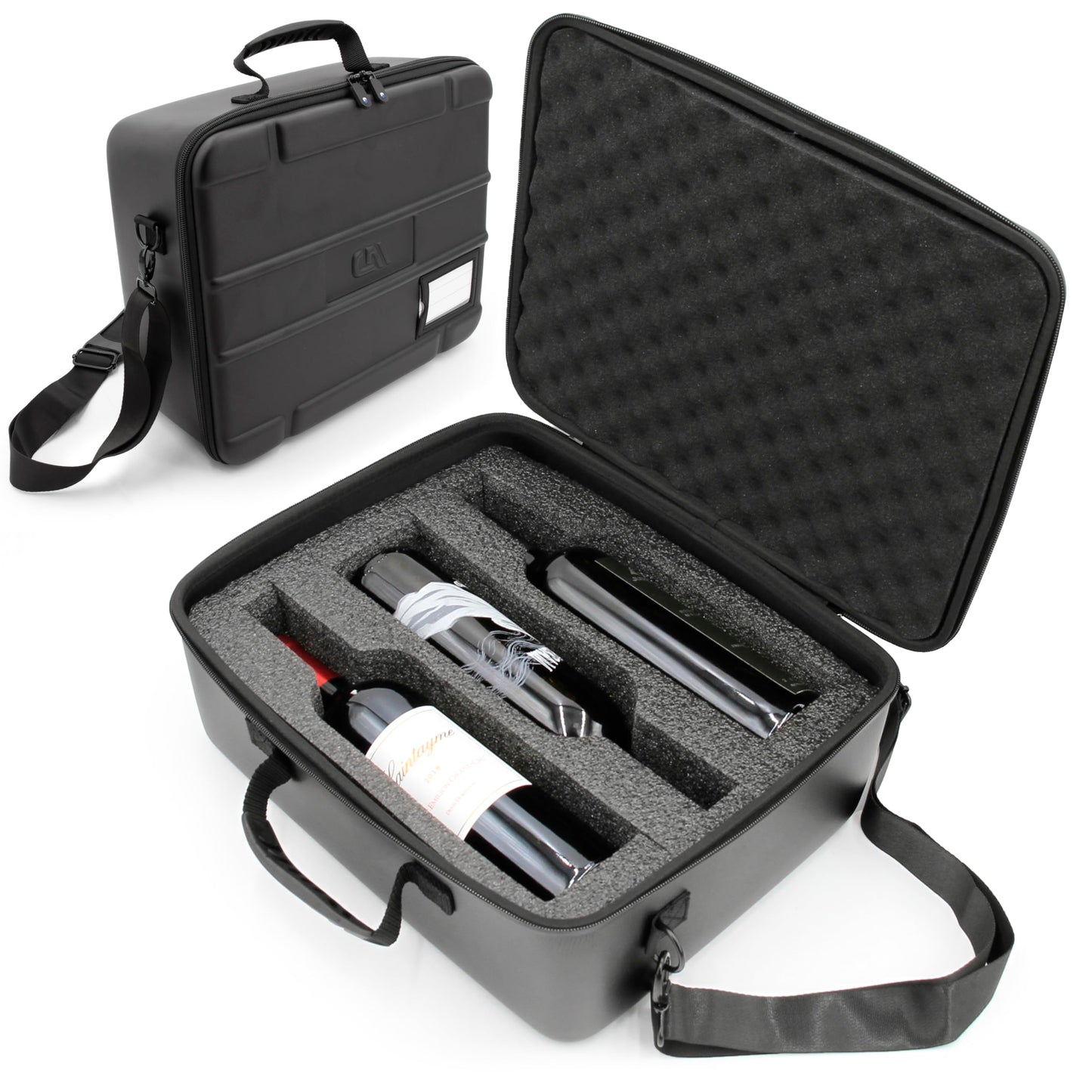 CASEMATIX Wine Travel Case for 3 Bottles with Shock-Absorbing Foam & Adjustable Carrying Strap - Protective Wine Suitcase for Storage, Padded Wine Bag Tote Alcohol Carrying Case