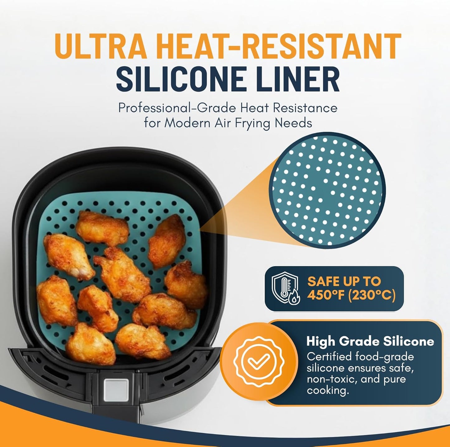 Linda’s Essentials Reusable Square Silicone Air Fryer Liners - Non-Stick, Easy-Clean | 8.5 Inch, 3 Pack with Cheat Sheet & Recipe Book