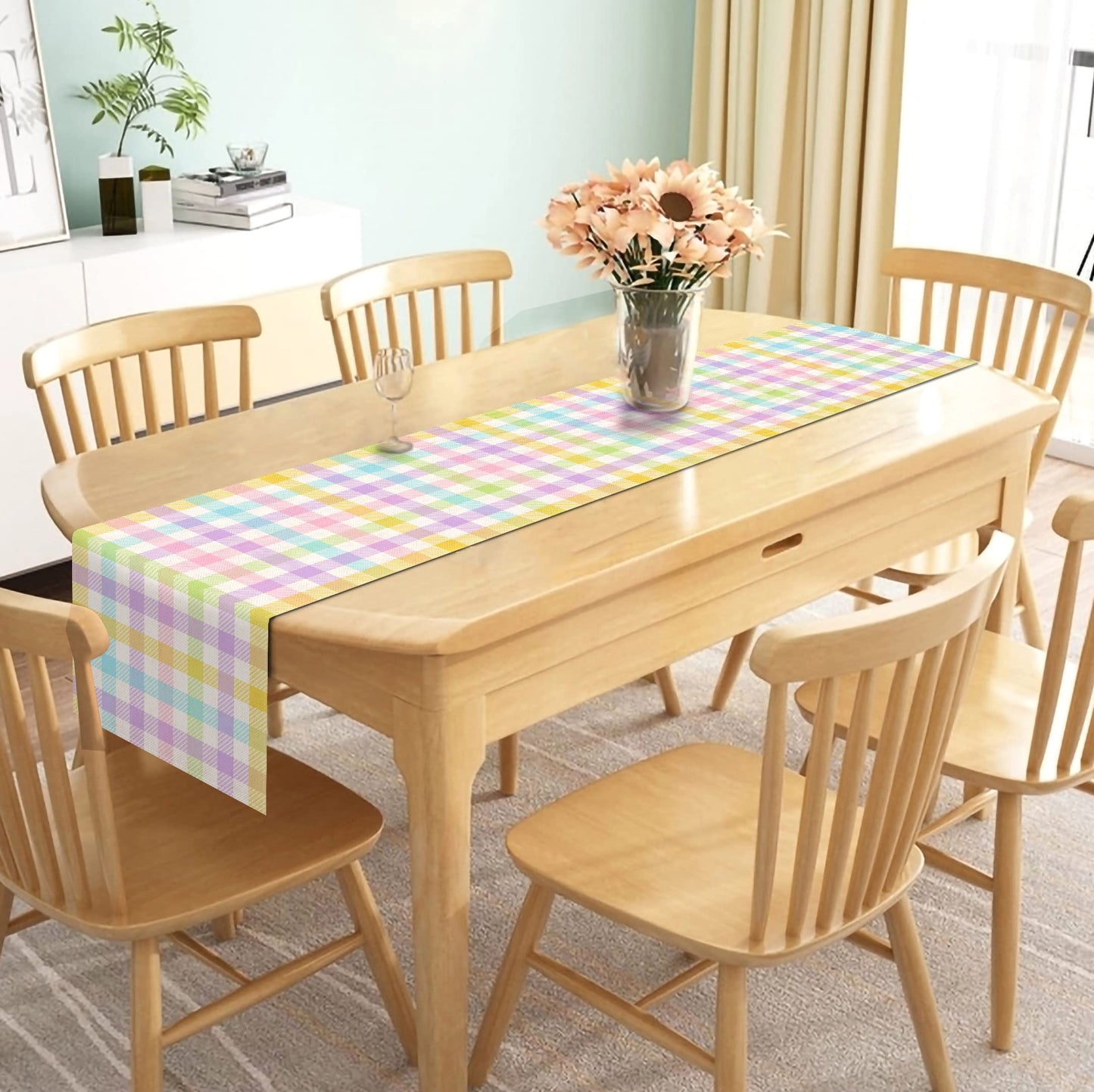 Nepnuser Linen Spring Easter Buffalo Check Plaid Table Runner Rustic Farmhouse Home Dining Room Kitchen Table Decor (13" x 120")