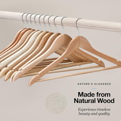 Home It Wooden Hangers 30 Pack - Durable Non-Slip Natural Wood Coat Hangers with Chrome Swivel Hook