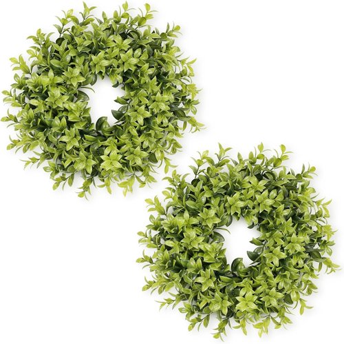 DDHS Boxwood Wreaths - 11" Mini Green Leaves Decor for Front Doors, Weddings & Home | 2 Packs