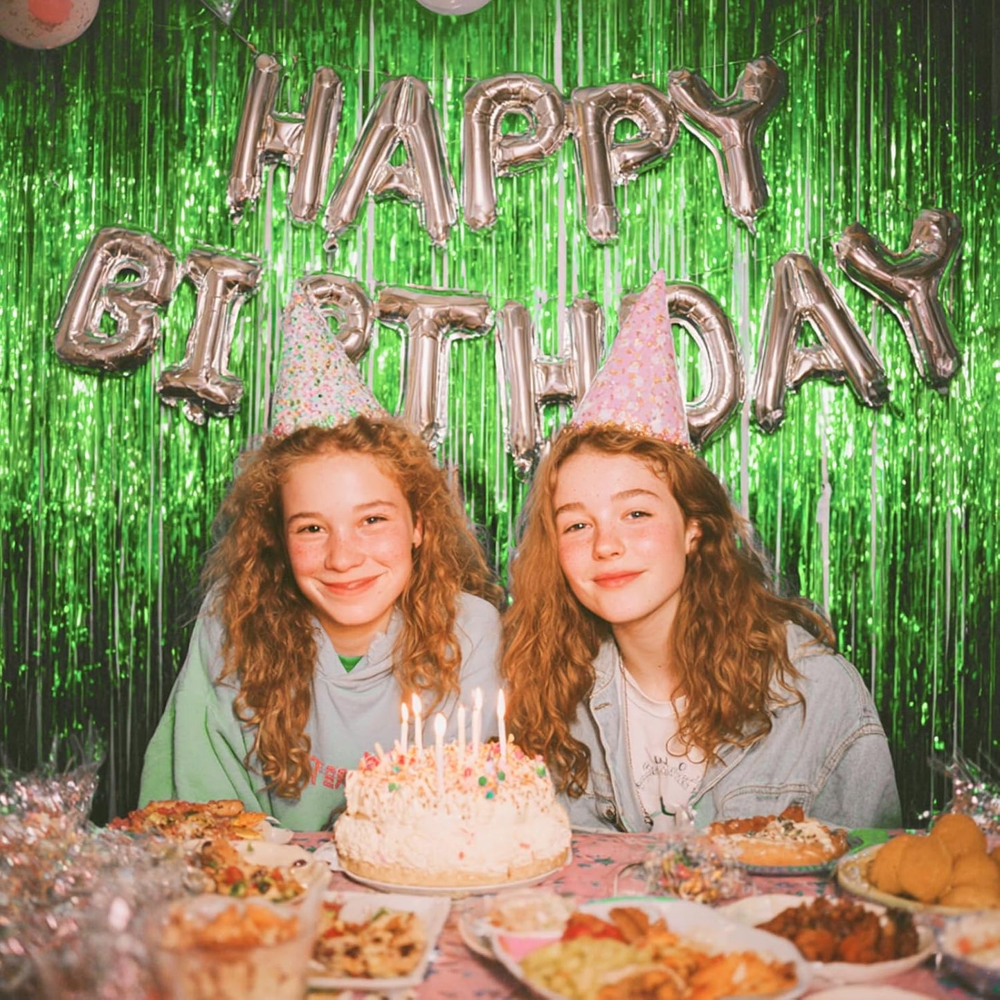 PartyWoo Green Streamers - 3 Pcs Tinsel Foil Fringe Curtains | 8.2 FT Photo Backdrop for Celebrations