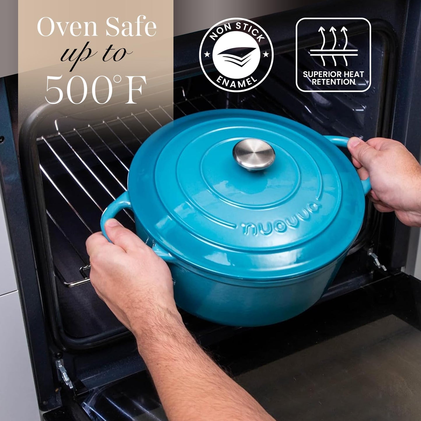 Cast Iron Dutch Oven with Lid – Non-Stick Ovenproof Enamelled Casserole Pot – Sturdy Dutch Oven Cookware – Blue, 2.1-Quart, 20cm – by Nuovva