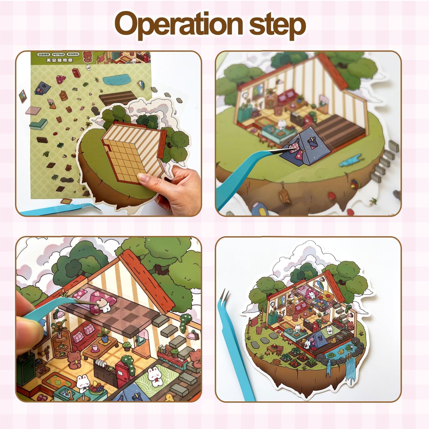 Miniature DIY 3D House Sticker Scene - 16 Sets Fun 3D Stickers for Adults Kids Relief Stress Pass The Time